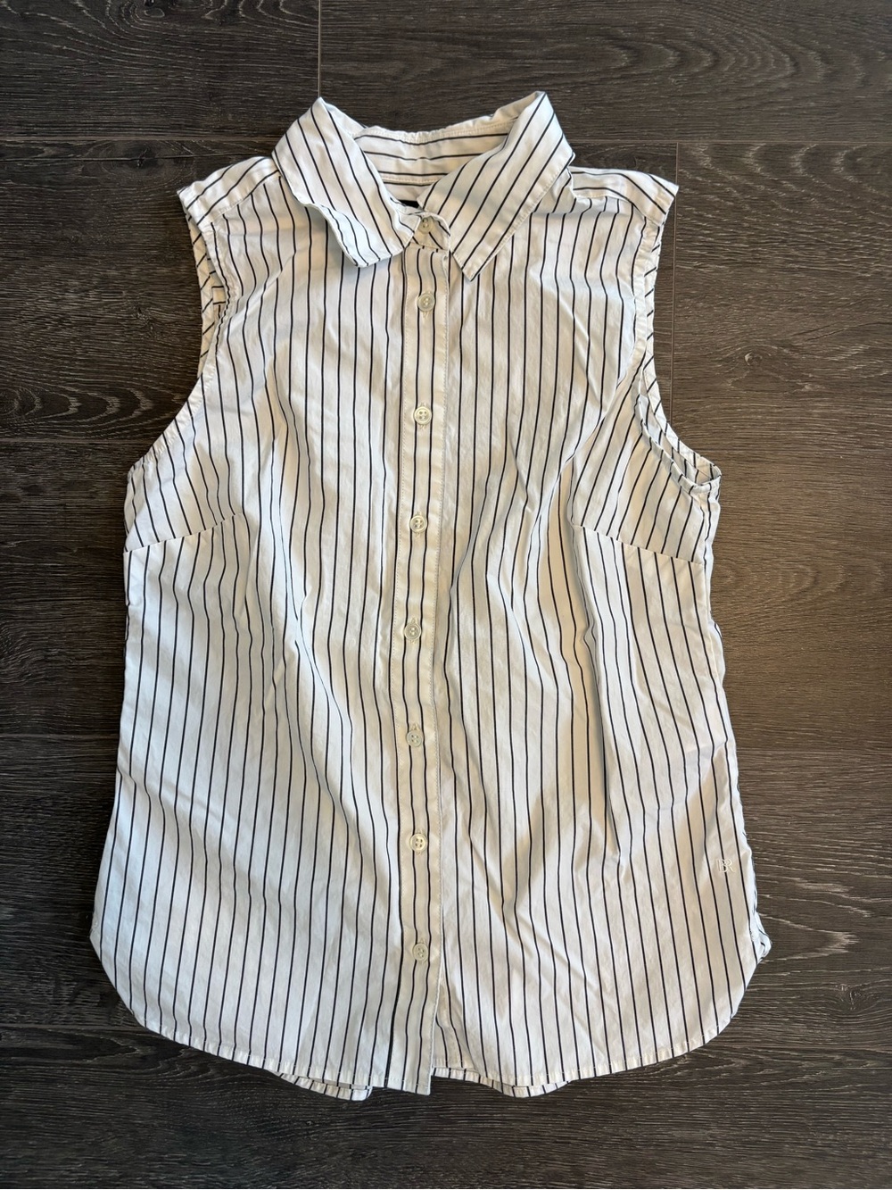 Banana Republic Sleeveless Button-Up Shirt - White with Black Pinstripes